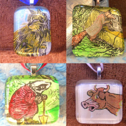 Vintage paper and glass pendants