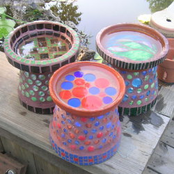 Mini mosaic birdbaths